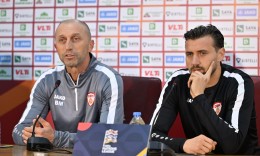 Milevski and Dimitrievski at a press conference before the match with Latvia
